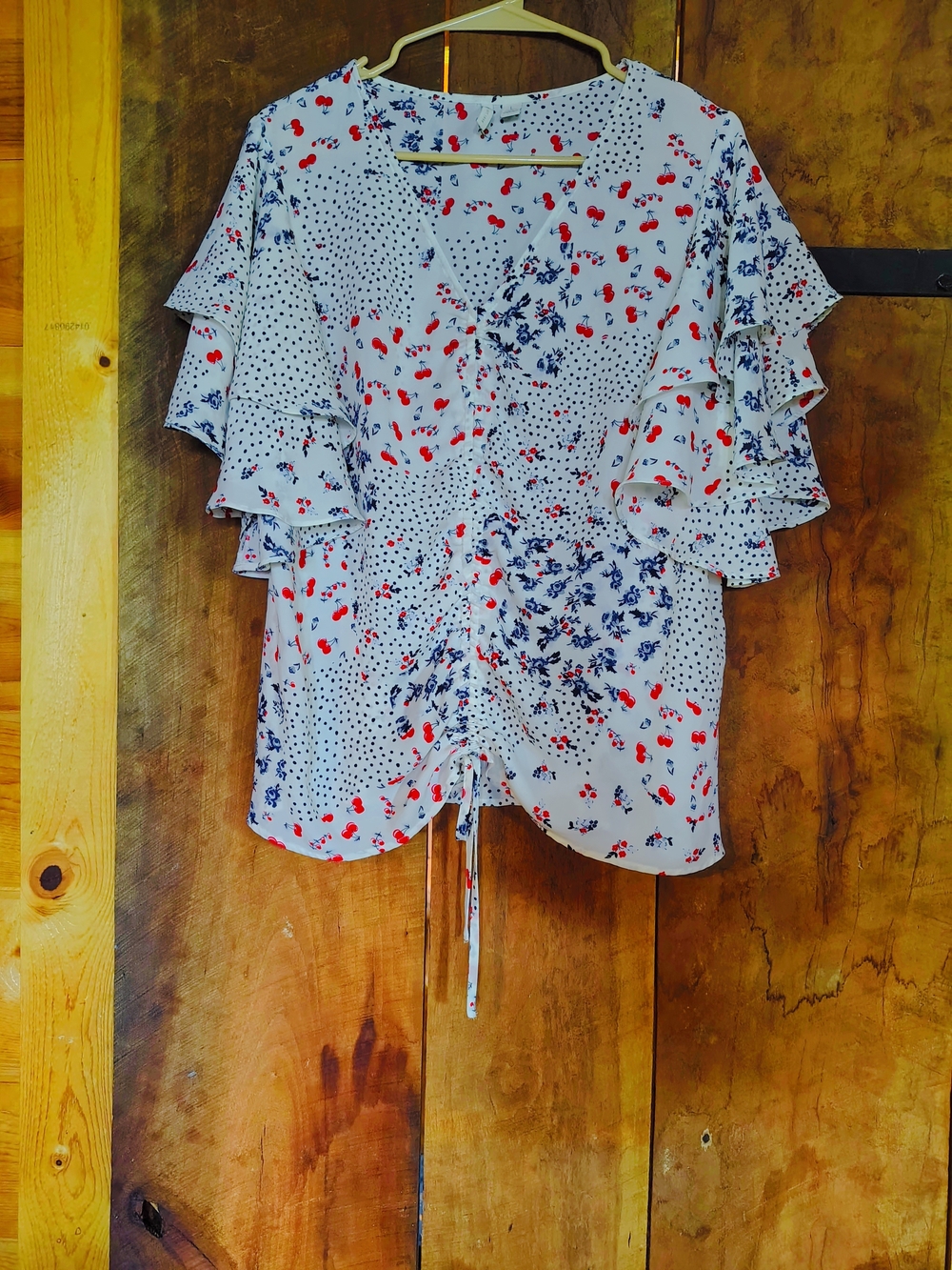 Cato White Blouse with Red & Blue Floral Mix